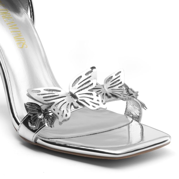 Butterfly Lace Up Stilleto High Heels - SILVER-PAT - 6